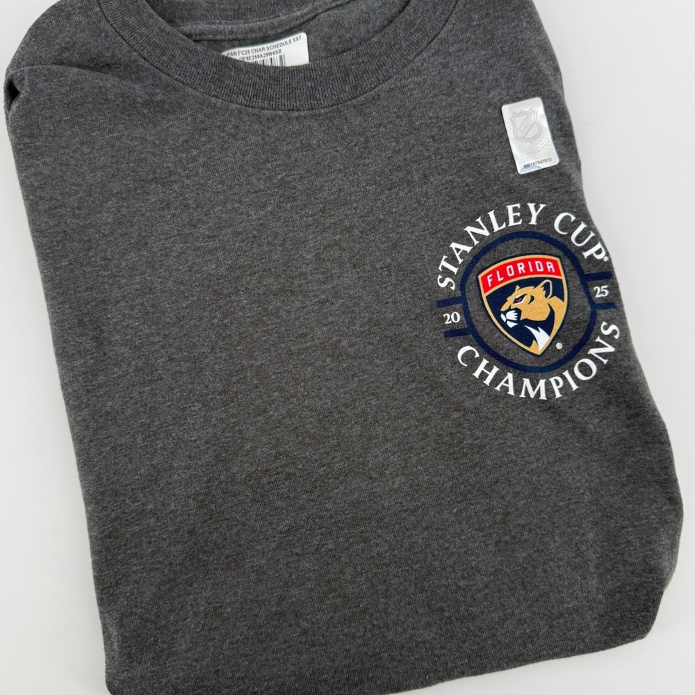 Florida Panthers Stanley Cup Champions 2025 Graphic T Shirt Dark Gray NHL, Small
